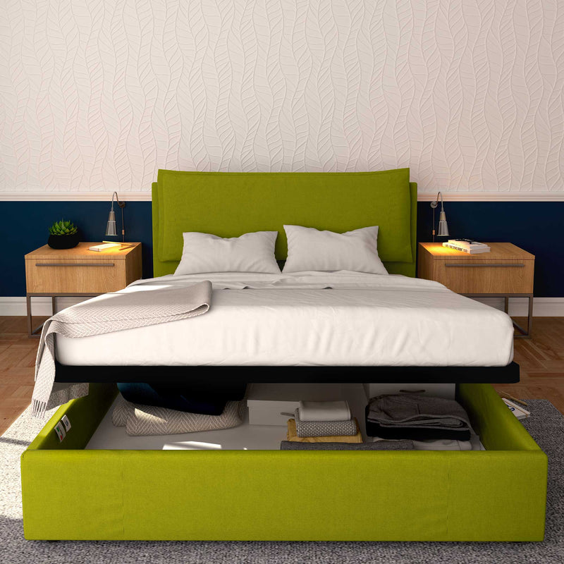 Baldiflex letto contenitore king size in tessuto sfoderabile Giuliano verde