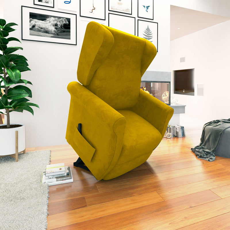 Poltrona relax reclinabile elettrica alzapersona giallo senape Flora Baldiflex lato reclinata