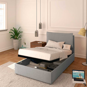 One and a half size storage bed in removable fireproof fabric Monet