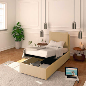 Lit coffre simple en similicuir ignifuge déhoussable Monet