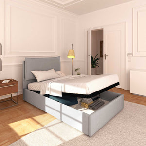 One and a half size storage bed in removable fireproof fabric Monet