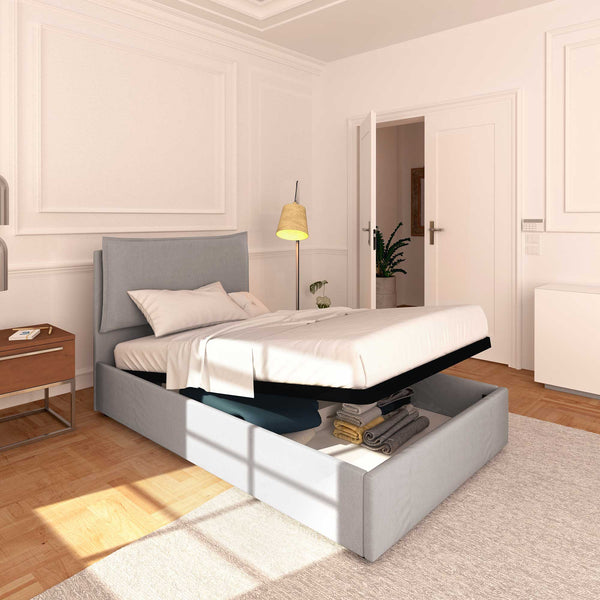 One and a half size storage bed in removable fireproof fabric Monet