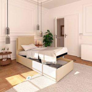 Lit coffre simple en similicuir ignifuge déhoussable Monet