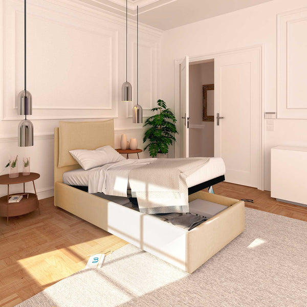 Lit coffre simple en similicuir ignifuge déhoussable Monet