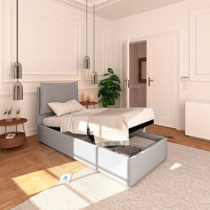 Letto contenitore singolo in tessuto ignifugo sfoderabile Monet