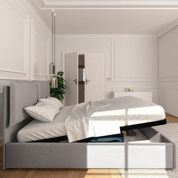 Double storage bed in removable fireproof fabric Monet