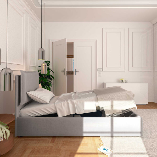 Letto contenitore singolo in tessuto ignifugo sfoderabile Monet