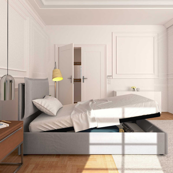 One and a half size storage bed in removable fireproof fabric Monet