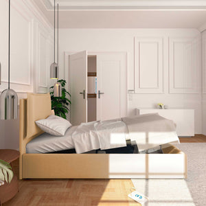 Lit coffre simple en similicuir ignifuge déhoussable Monet