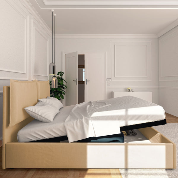 King size / queen size storage bed in Licia eco-leather with removable cover