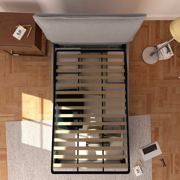 One and a half size storage bed in removable fireproof fabric Monet