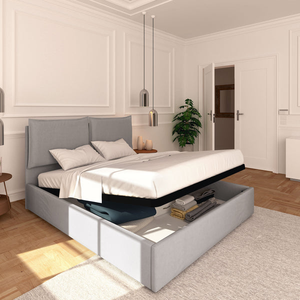 Double storage bed in removable fireproof fabric Monet