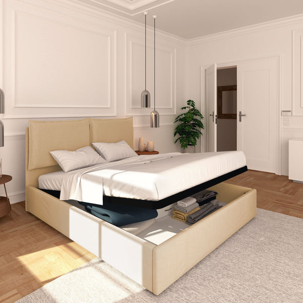 King size / queen size storage bed in Licia eco-leather with removable cover