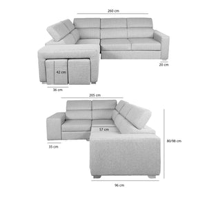 Divano letto angolare con due cubi pouf Gregory