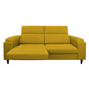 Divano allungabile frontale metà aperto tessuto senape Derry Baldiflex