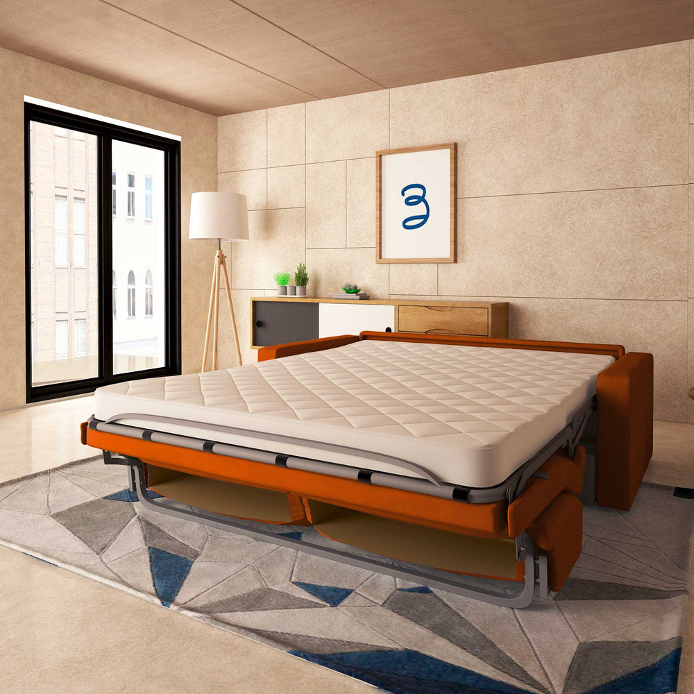 baldiflex divano letto tony in tessuto narancione da destra 