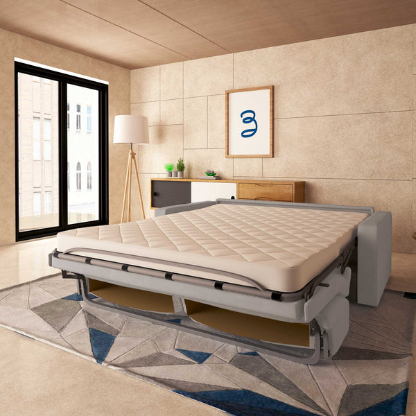 baldiflex divano letto tony in tessuto grigio chiaro da destra aperto