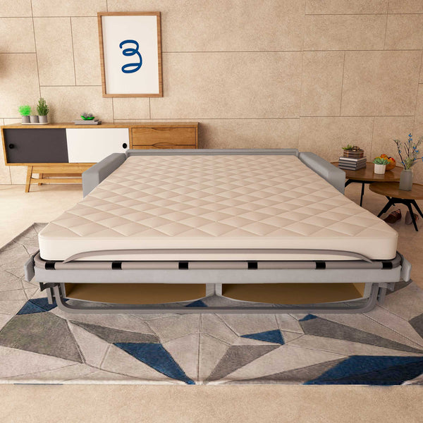 baldiflex divano letto tony in tessuto grigio chiaro fronte aperto
