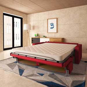 baldiflex divano letto tony in tessuto rosso da destra aperto