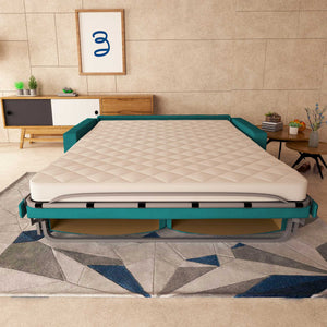 baldiflex divano letto tony in tessuto turchese frontale aperto