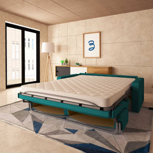 baldiflex divano letto tony in tessuto turchese da destra aperto