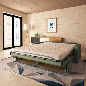 baldiflex divano letto tony in tessuto verde menta da destra aperto