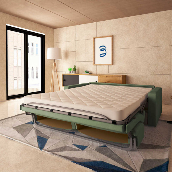 baldiflex divano letto tony in tessuto verde menta da destra aperto
