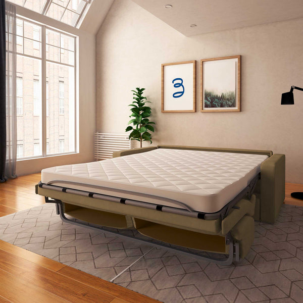 baldiflex divano letto willy tessuto cammello da destra aperto