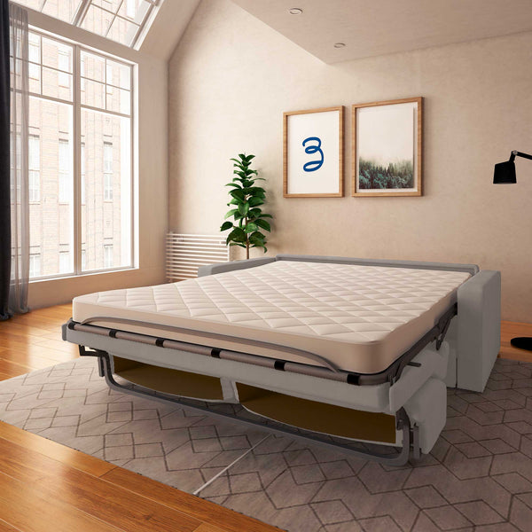 baldiflex divano letto willy tessuto grigio chiaro da destra aperto