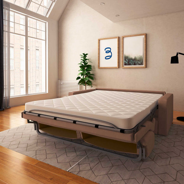 baldiflex divano letto willy tessuto rosa antico da destra aperto