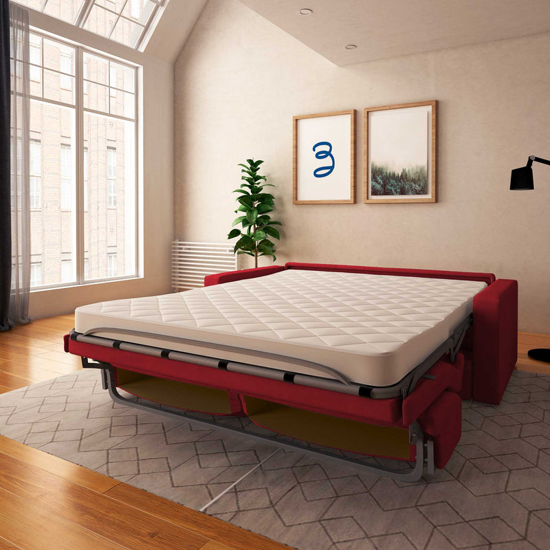 baldiflex divano letto willy tessuto rosso da destra aperto