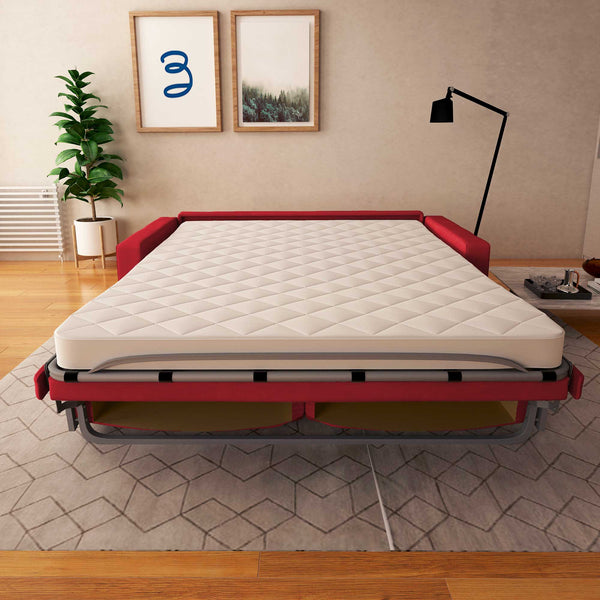 baldiflex divano letto willy tessuto rosso frontale aperto