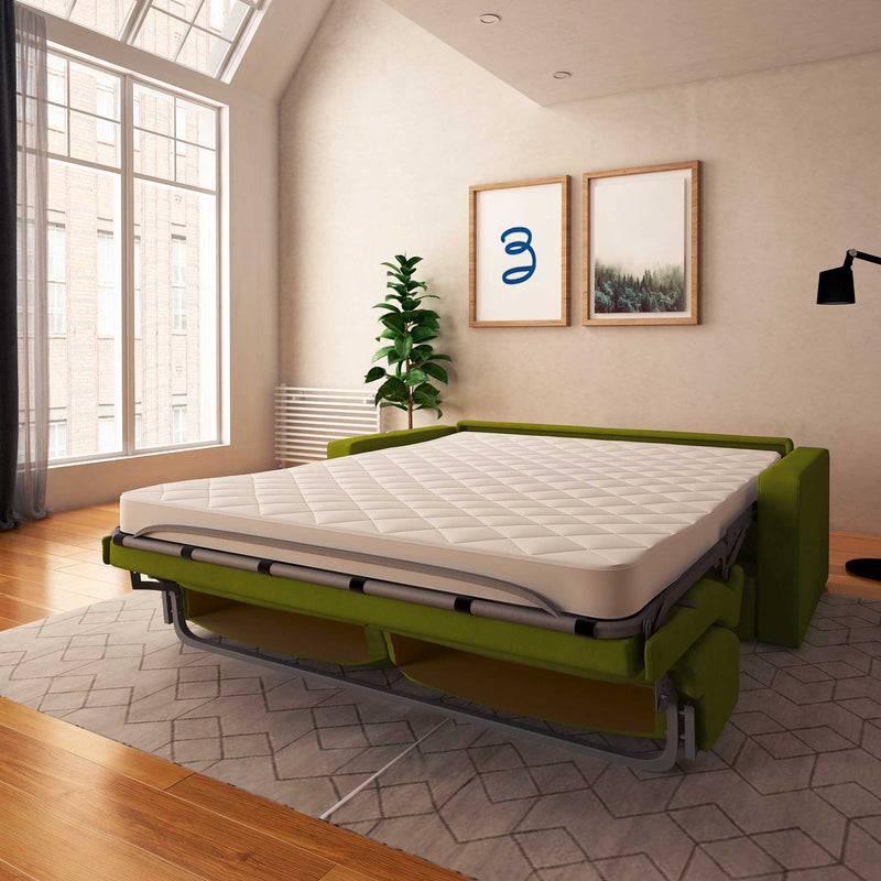 baldiflex divano letto willy tessuto verde da destra aperto