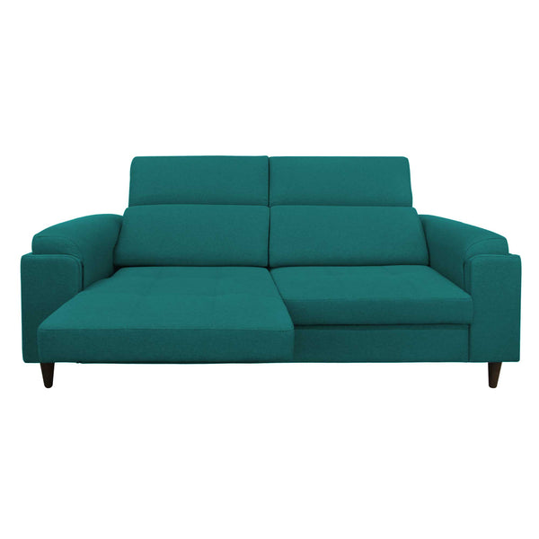 Divano allungabile frontale metà aperto tessuto turchese Derry Baldiflex