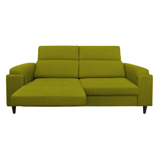 Divano allungabile frontale metà aperto tessuto verde Derry Baldiflex