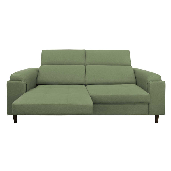 Divano allungabile frontale metà aperto tessuto verde menta Derry Baldiflex