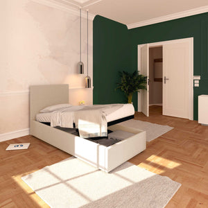 Baldiflex letto contenitore singolo in tessuto sfoderabile Rossano beige da sinistra