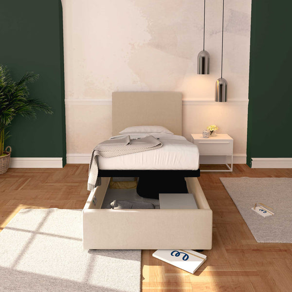 Baldiflex letto contenitore singolo in tessuto sfoderabile Rossano beige