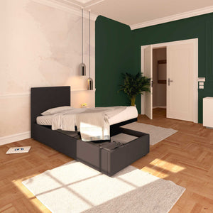 Baldiflex letto contenitore singolo in tessuto sfoderabile Rossano caffè da sinistra