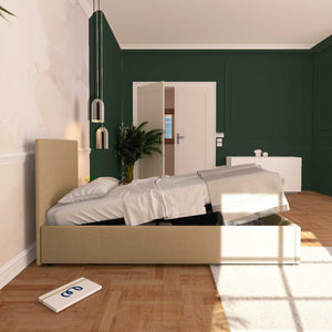 Baldiflex letto contenitore singolo in tessuto sfoderabile Rossano cammello laterale