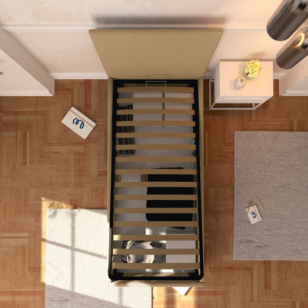 Baldiflex letto contenitore singolo in tessuto sfoderabile Rossano cammello top