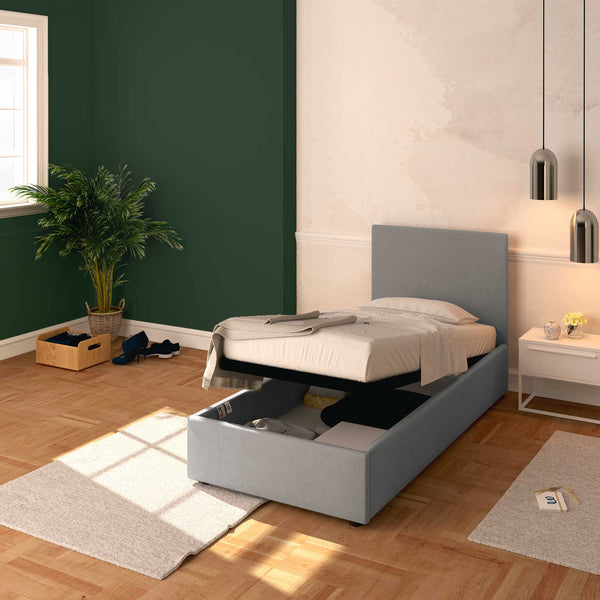 Baldiflex letto contenitore singolo in tessuto sfoderabile Rossano grigio da destra
