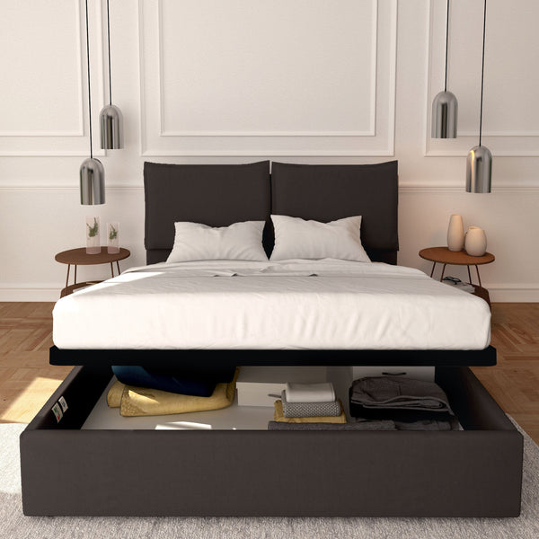 Baldiflex letto contenitore king size in tessuto sfoderabile Licia caffe