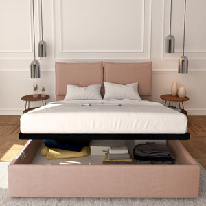 Baldiflex letto contenitore king size in tessuto sfoderabile Licia rosa antico