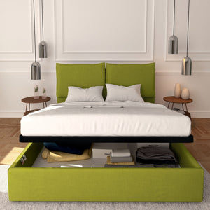 Baldiflex letto contenitore king size in tessuto sfoderabile Licia verde
