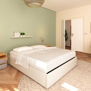 Baldiflex letto contenitore piazza e mezza senza testata in tessuto Cloe beige da sinistra