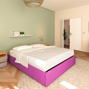 Baldiflex letto contenitore piazza e mezza senza testata in tessuto Cloe fucsia da sinistra