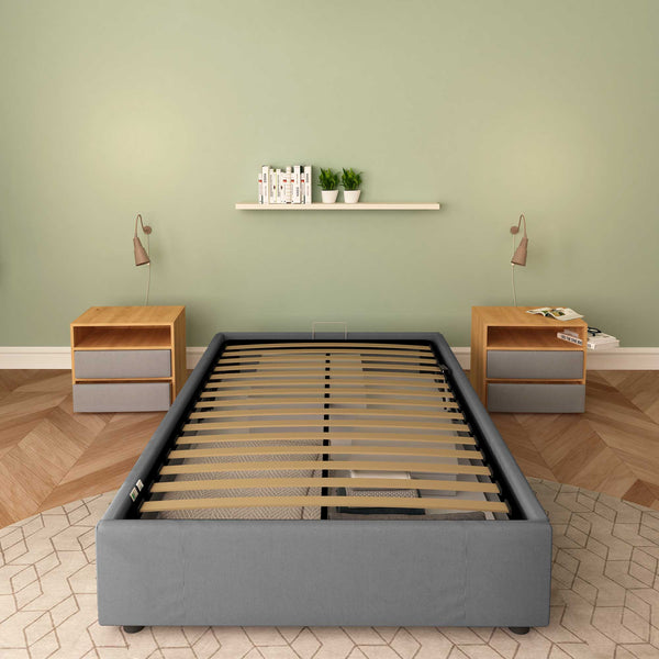 Baldiflex letto contenitore piazza e mezza senza testata in tessuto Cloe grigio antracite fronte