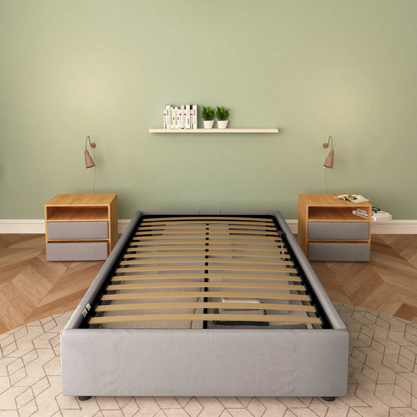 Baldiflex letto contenitore piazza e mezza senza testata in tessuto Cloe grigio fronte