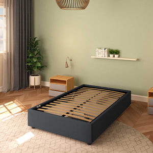 Baldiflex letto contenitore piazza e mezza senza testata in tessuto Cloe grigio grafite da destra